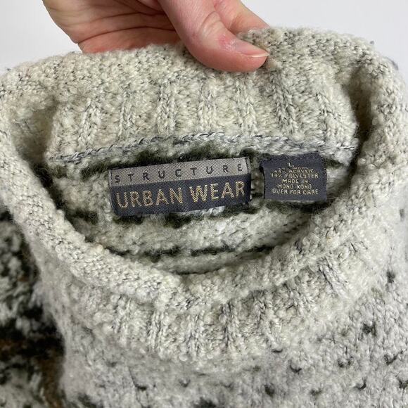 Vintage Snowflake Cream Brown High Collar Knit Snowflake Pattern Sweater Large - Picture 7 of 8